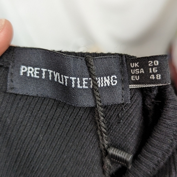 PrettyLittleThing NWT Ribbed Black Extreme Split Cap Sleeve Midi Dress Sz 16 - Picture 10 of 12